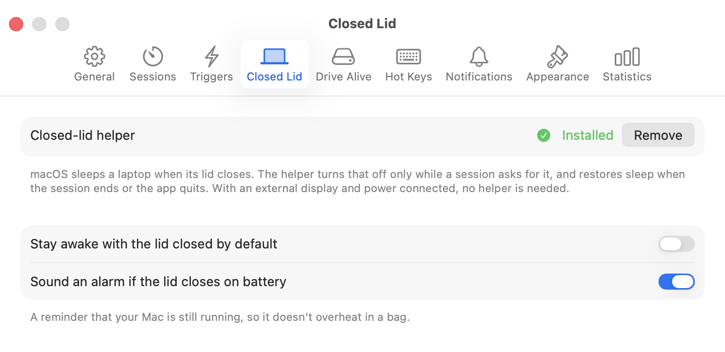 Closed Lid settings